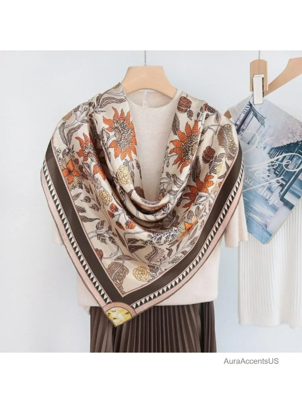 100% Silk Large Square Shawl - Multipurpose Hair Wrap, Scarf, Bandana
